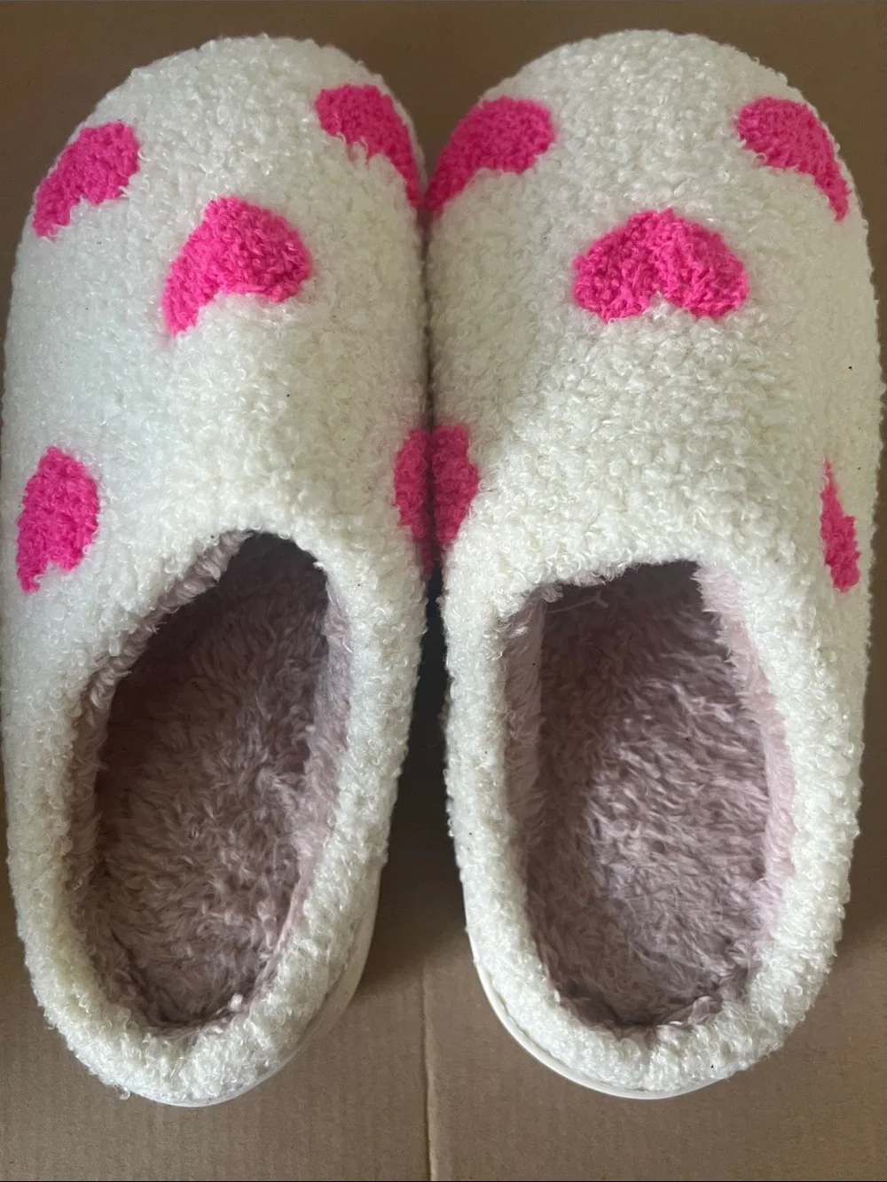 Cozy children Cream Slippers with Pink Heart Accents